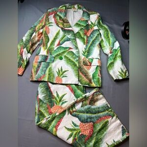 Farm Rio Linen Blazer & Pant Set | Tropical Print | Size Small